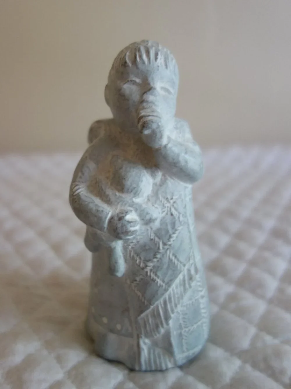 Vntg 1998 ISABEL BLOOM Greenish Hue Concrete Art Figurine Angel Girl w/ Teddy Be